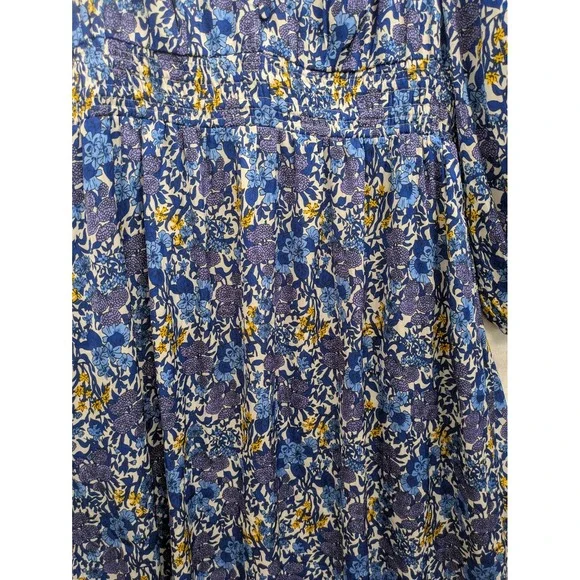 J. Crew‎ Floral Print Puff Sleeve Midi Dress Blue Yellow Womens Size M - Picture 4 of 10